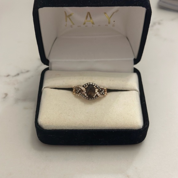 Kay Jewelers Jewelry - Kay Le Vian chocolate quartz ring with diamonds, 14k gold -size 7